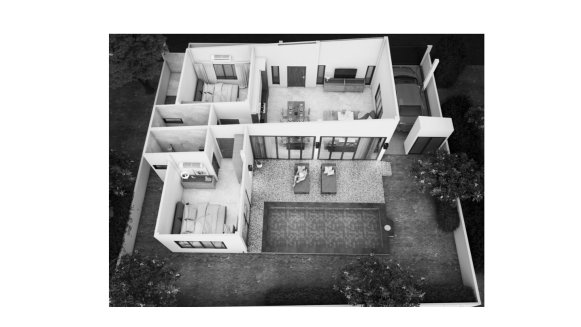 Villa floor plan, 2 bedrooms in Krabi Cliff Villas No. 11006 (3D)
